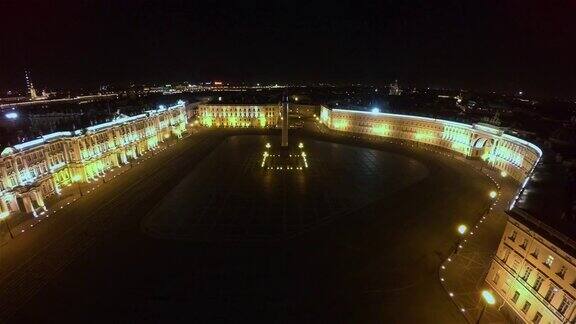 鸟瞰图宫殿广场圣彼得堡艾尔米塔什宫晚上4k