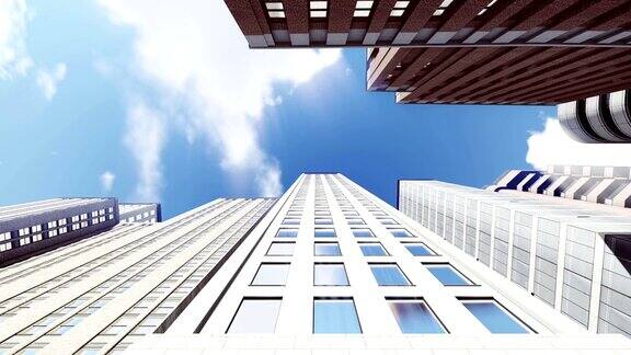 以蓝天为背景的高层办公大楼