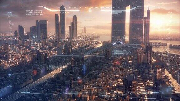 3DHud日落城市的未来