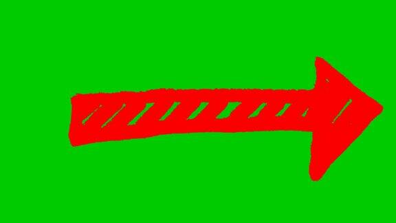 动画箭头符号手绘的红色箭头指向右边矢量图孤立在绿色背景上