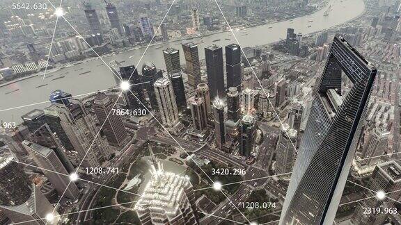上海城市网络TD鸟瞰图日暮过渡
