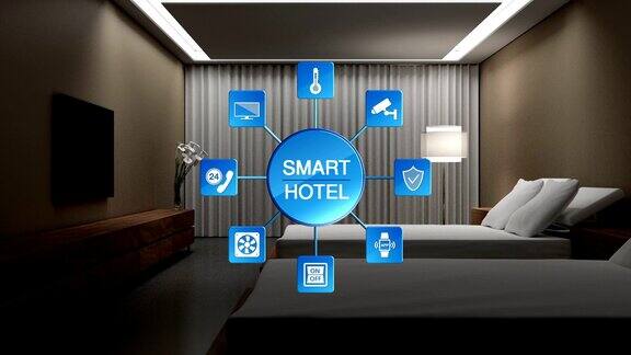 酒店、房屋卧室灯开、灯关、节能高效控制信息图标、智能家居控制、物联网