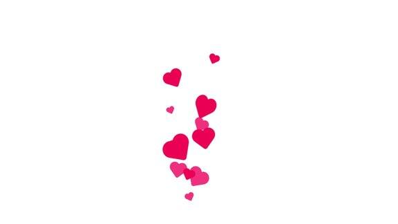社交媒体直播风格动画亮粉色心孤立在白色背景4k分辨率动画情人节用心动画带有复制空间的横幅