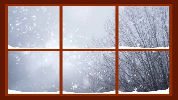 4k视频木窗新年雪背景