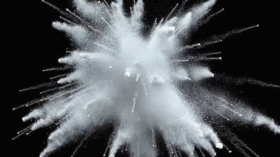 白色爆炸彩色粒子粉末背景3d动画明亮的雪爆裂涂料在慢动作抽象图形爆炸视觉效果放大冰波浪飞溅尘埃背景特写