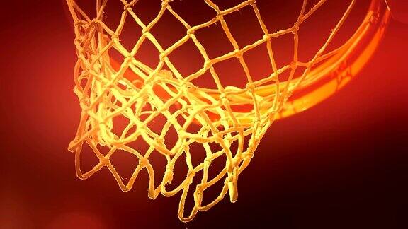 篮球被扣入篮球框的特写