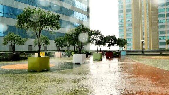 4K视频:雨季骤雨雨水正滴落地面