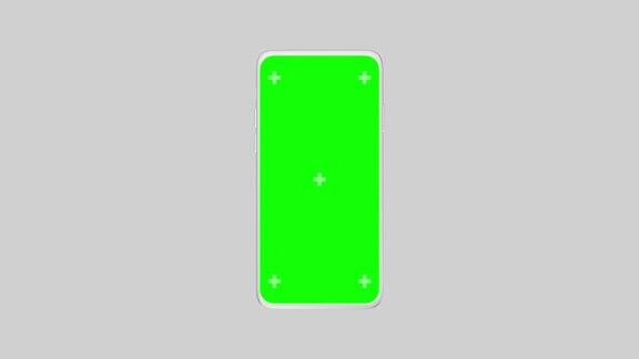 白色3d智能手机与空白绿色屏幕隔离在白色背景