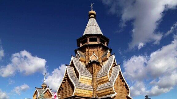圣尼古拉斯教堂在伊兹梅洛夫斯基克里姆林宫(克里姆林宫在伊兹梅洛夫)莫斯科俄罗斯新教堂采用了俄罗斯传统的木结构建筑