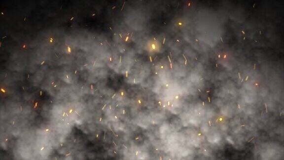 抽象橙色火焰火花和深灰色篝火烟雾与火抽象的背景4k视频运动设计