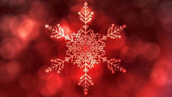雪花飘落的动画圣诞雪花装饰在红色的背景上