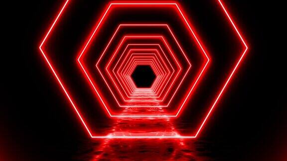 3D红色几何形状环形背景走廊