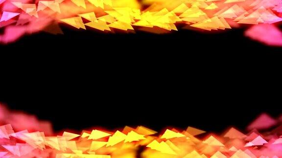抽象的散景光在黑色背景上闪耀着纸飞机飞行图案的黄色和粉红色渐变彩色插图无缝循环的4K动画与中心复制空间