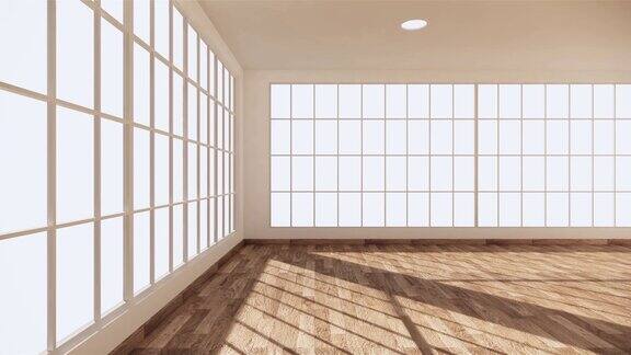 空房间内部与木地板在白色的墙壁背景三维渲染