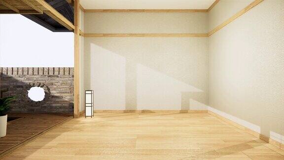空房间白色木地板室内设计三维渲染