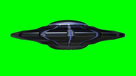 飞碟旋转的外星飞船与外星访客飞碟隔离在绿色屏幕背景4k循环