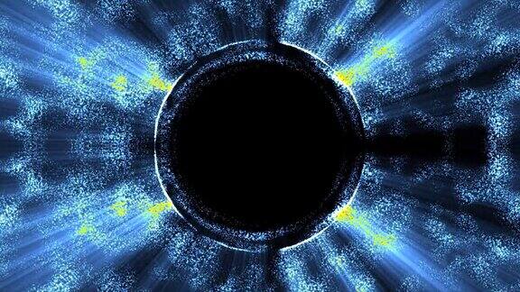 抽象环蓝色背景从一个能量蓝色魔法环的圆形框架发光粒子和波的能量视频4k60fps