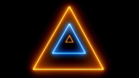 抽象的环形三角形隧道与霓虹灯蓝色和橙色灯