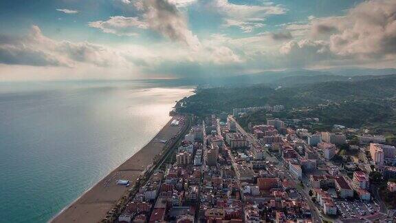西班牙巴塞罗那城市海湾航拍全景