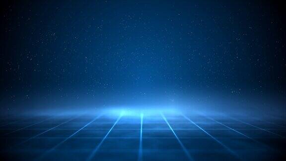 技术区块链元宇宙概念视频蓝色背景StageCopySpaceLines3d动画科幻数字镜头在黑暗背景下动态线的电动移动时空旅行插图中的超空间霓虹灯射线