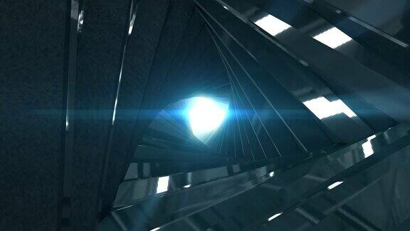 未来感三角形扭曲走廊科幻几何旋转背景钢铁旋转隧道