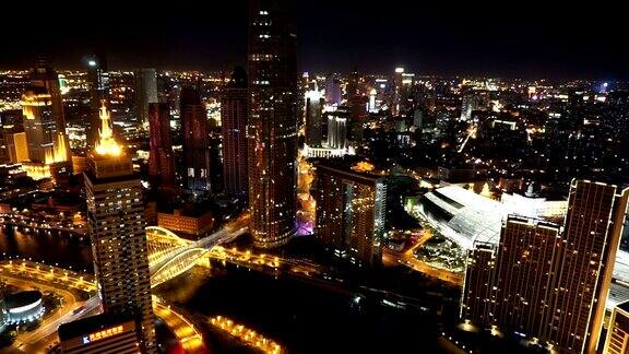 现代建筑鸟瞰图和天津城市夜景实时