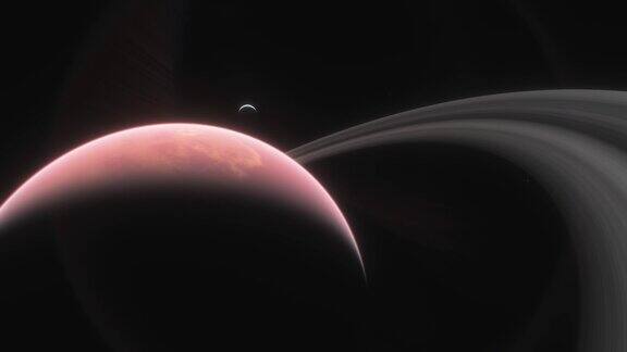 另一个太阳系的外星系外行星有着美丽的光环这颗行星位于一个美丽的星云和星系的背景下三维动画的行星在空间