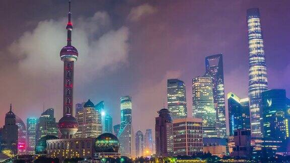延时摄影4k上海浦东市中心的夜晚中国