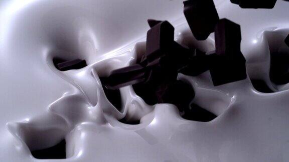 巧克力碎片落入奶油牛奶漩涡中