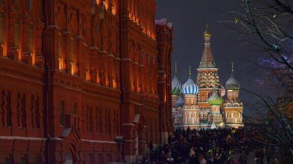 新年之夜俄罗斯莫斯科红场上人头攒动