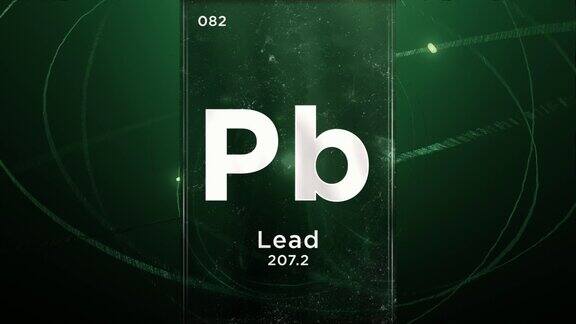 铅(Pb)符号化学元素周期表三维动画上的原子设计背景