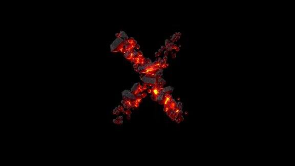 水晶字母-字母X闪光黑暗岩浆岩孤立循环视频