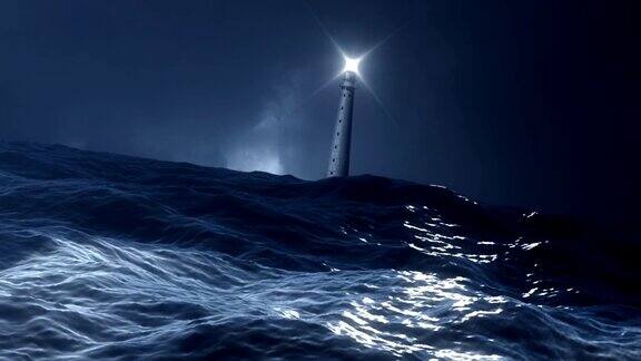 灯塔从暴风雨的海洋