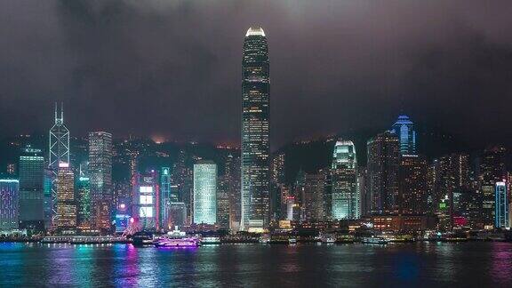 香港金融区摩天大楼的夜景