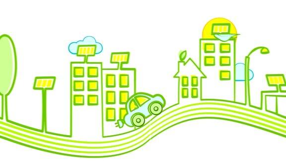 电动汽车在生态清洁的城市里行驶