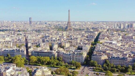 2019年5月法国巴黎无人机拍摄的历史名城中心和埃菲尔铁塔