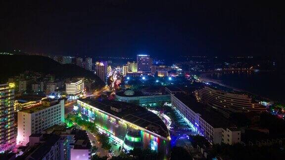 夜景海南三亚大东海海滨延时拍摄