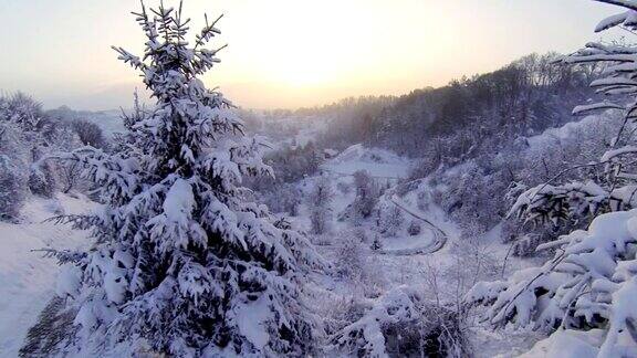 高清直升机:黎明时分的雪景