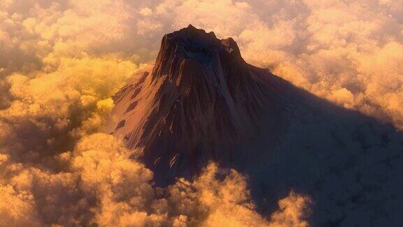 火山上空云层鸟瞰图
