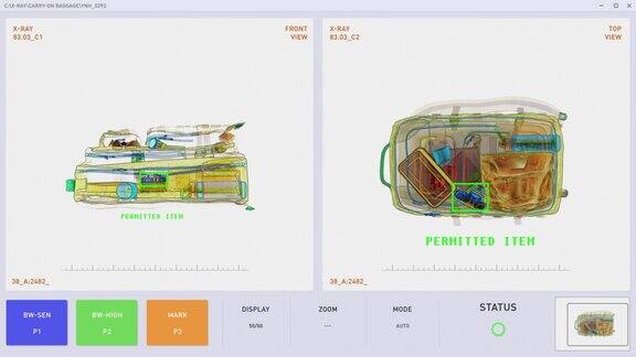 创新的机场安检x光系统检测到危险的尖锐物品