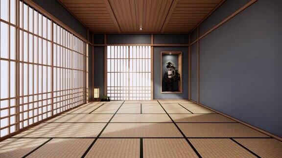 深蓝色日式室内设计现代客厅3d渲染3d渲染