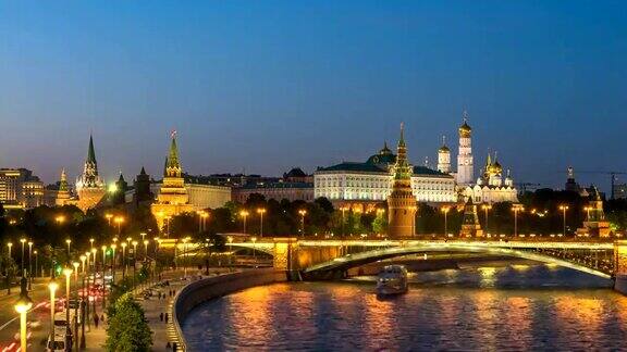 莫斯科城市白天黑夜在克里姆林宫宫殿红场和莫斯科河莫斯科俄罗斯4K时间流逝