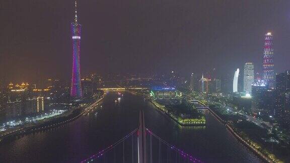 猎得桥和广州夜景鸟瞰图