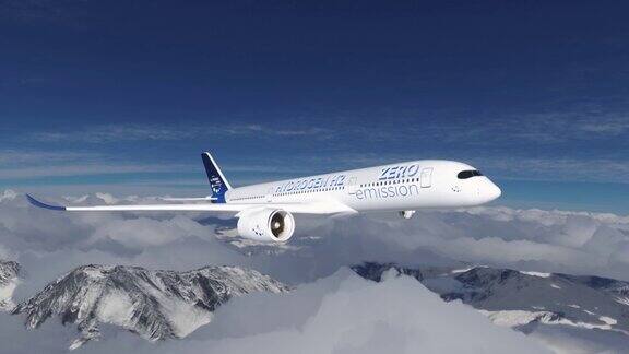 蓝天中充满氢气的飞机未来氢气能源概念