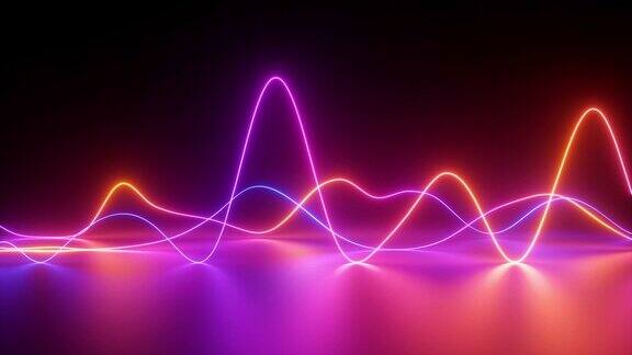 发光的霓虹灯线抽象的背景信号图均衡器激光显示脉冲功率能量混沌波循环动画