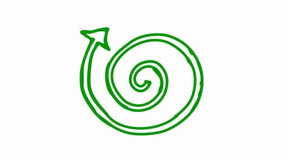 螺旋箭头旋转的动画图标绿色符号旋转毛圈的视频手绘矢量插图孤立在白色背景上