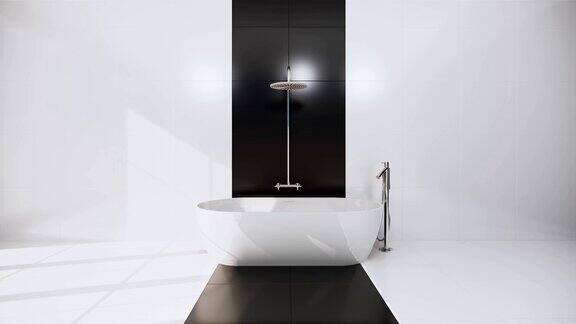 禅意设计浴室瓷砖墙壁和地板-日本风格三维渲染