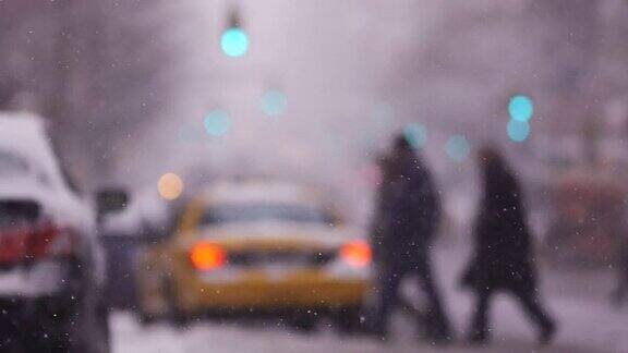 纽约降雪-散焦背景