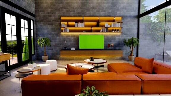 3d渲染室内住宅现代开放的生活空间与厨房现代风格的复式公寓住宅家居装饰现代loft室内设计