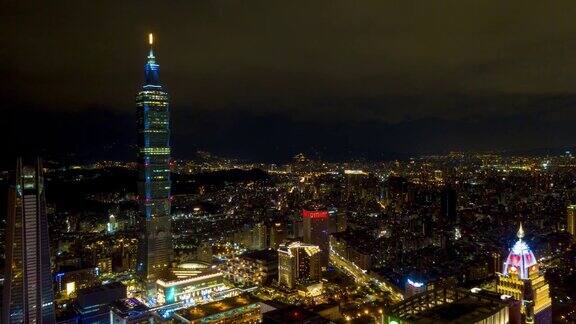 夜光照亮台北市景著名塔空中全景4k时间推移台湾